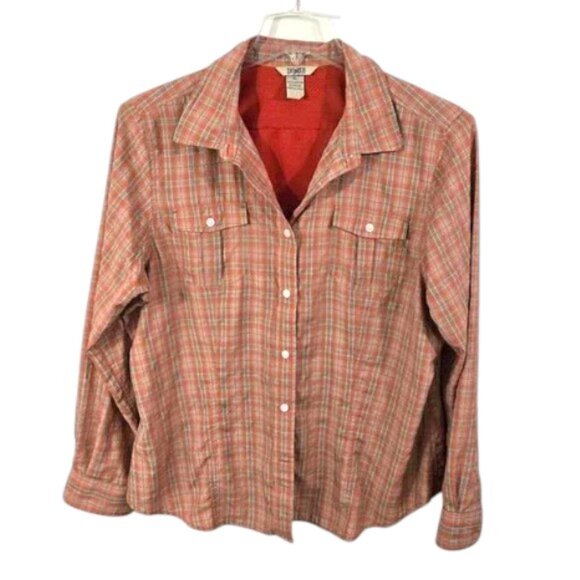 Duluth Trading Co Women’s XL Plaid Vented Shirt Orange Mesh Lined Hiking Travel - Picture 10 of 11
